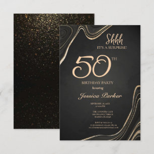 Convites Black Dourado Agate Surprise 50º aniversário