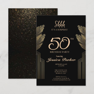 Convites Black Dourado Agate Surprise 50º aniversário