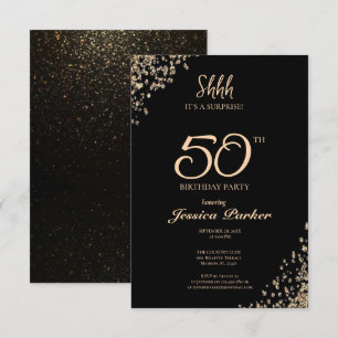 Convites Black Dourado Agate Surprise 50º aniversário