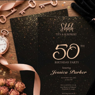 Convites Black Dourado Agate Surprise 50º aniversário