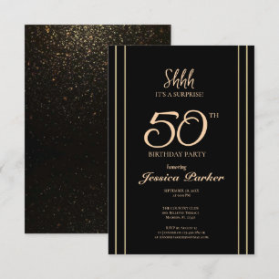 Convites Black Dourado Agate Surprise 50º aniversário