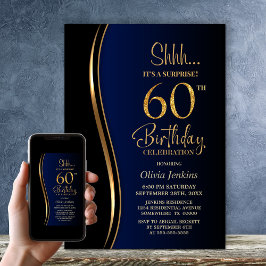 Convites Black Dourado Blue Surprise 60º aniversário
