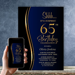 Convites Black Dourado Blue Surprise 65º aniversário