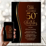 Convites Black Dourado Burnt Orange Surprise 50th Birthday<br><div class="desc">Convide seus amigos e entes queridos com este moderno convite de aniversário negro, ouro e laranja queimado 50º. A área de texto personalizável neste modelo de convite permite que você inclua facilmente todos os detalhes necessários para sua celebração especial de aniversário, incluindo as informações de data, hora, local e RSVP....</div>