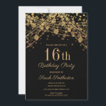 Convites Black Dourado Glitter String Luzes 16º Aniversário<br><div class="desc">Elegante 16.º convite de aniversário para meninas com belas luzes de cordas de ouro brilhante e espumantes sobre fundo preto. Texto,  fonte e texto são completamente personalizáveis usando a ferramenta design do Zazzle. Entre em contato conosco para obter ajuda sobre a personalização ou produtos correspondentes.</div>
