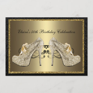 Convites Black Dourado High Heels 50th Aniversário da Mulh