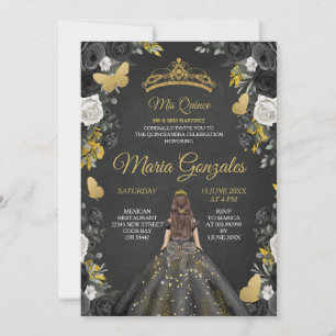Convites Black & Dourado Mexicano Charra Mis XV Anos Invite