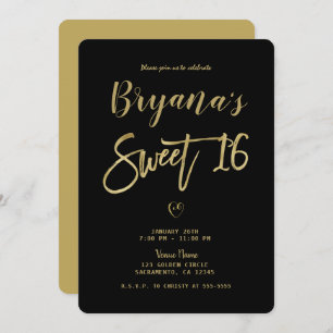 Convites Black & Dourado Modern Minimal Chic Sweet 16   