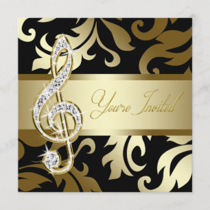 Convites Black Dourado Music Treble Clef Musical Event