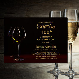 Convites Black Dourado Surprise 100º Vidro de Aniversário