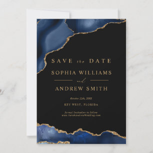 Convites Black e Navy Gold Salve a Data