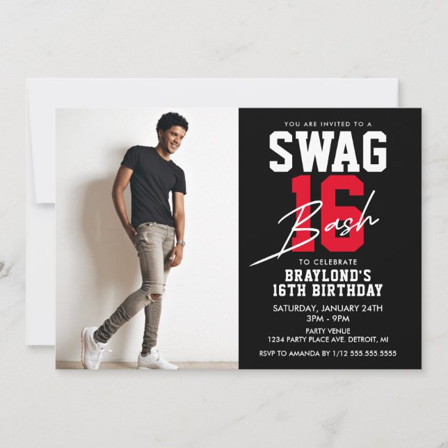 Convites Black e Red Swag Aniversário de 16 (Frente)