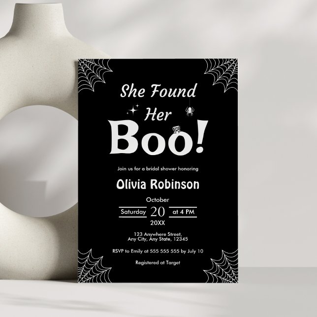 Convites Black Ela Encontrou Seu Chá de panela De Dia das B (Black She Found Her Boo Halloween Bridal Shower Invitation   )