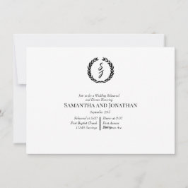 Convites Black Elegant Monogram Wreath Wedding Rehearsal