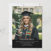 Black Elegant script simple one photo graduation