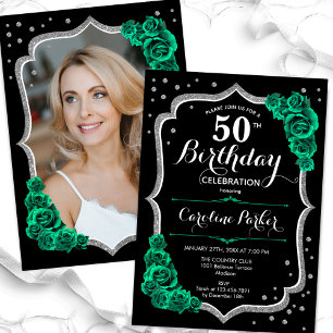 Convites Black Emerald Green Foto 50th Birthday