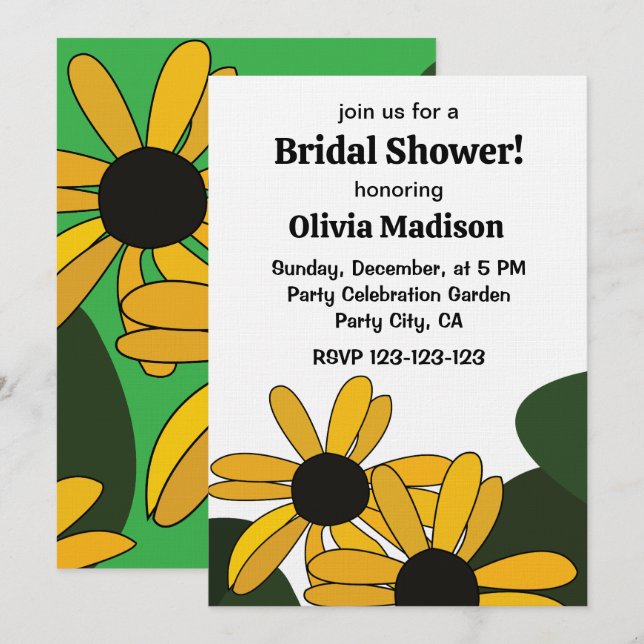 Convites Black Eyed Susan Flower Floral Bridal Shower (Frente/Verso)