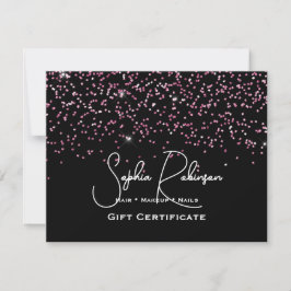 Convites Black & Faux Pink Glitter Gift Certificate Card