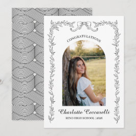 Convites Black Floral Elegant Frame Geo Grad Announcement
