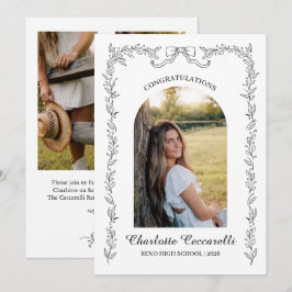 Convites Black Floral Elegant Frame Photo Graduation 