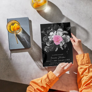 Convites Black Floral Funeral Memorial - rosa