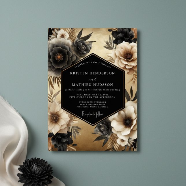 Convites Black Floral Opulence Wedding (Criador carregado)
