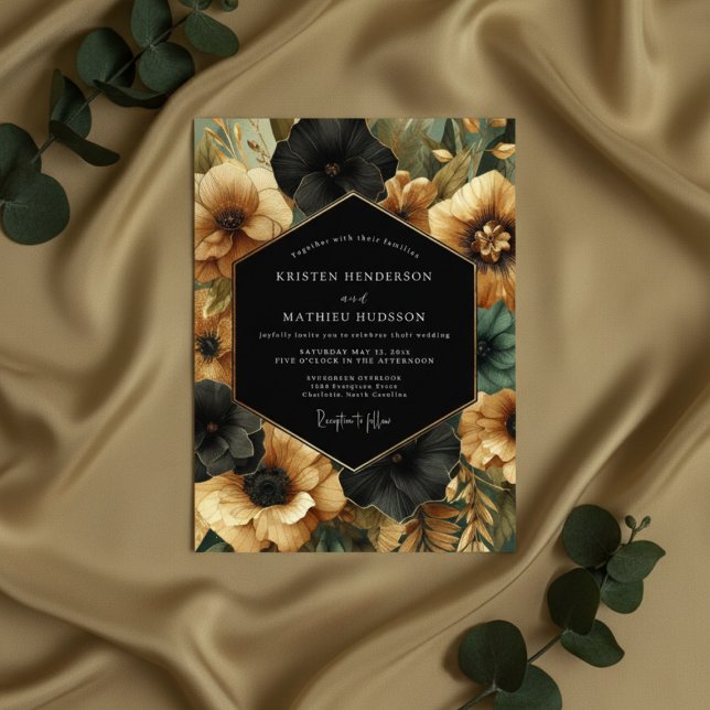 Convites Black Floral Opulent Wedding (Criador carregado)
