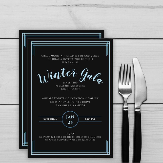 Convites Black Formal Simple Corporate Winter Gala (Black Formal Simple Corporate Winter Gala Invitation)