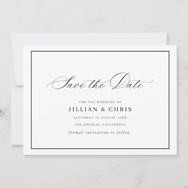 Convites Black frame calligraphy wedding save the date card (Frente)