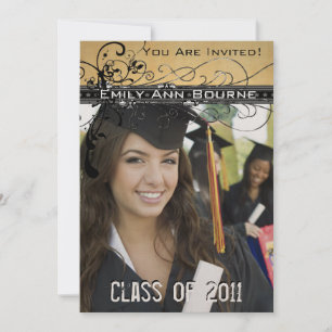 Convites Black Funky Elegant Swirls Graduation Invite