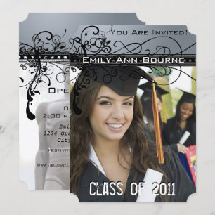 Convites Black Funky Elegant Swirls Graduation Invite