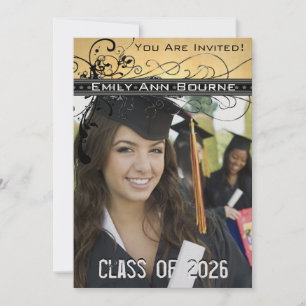 Convites Black Funky Elegant Swirls Graduation Invite