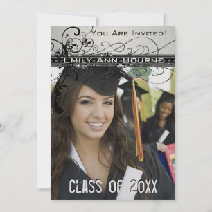 Convites Black Funky Elegant Swirls Graduation Invite
