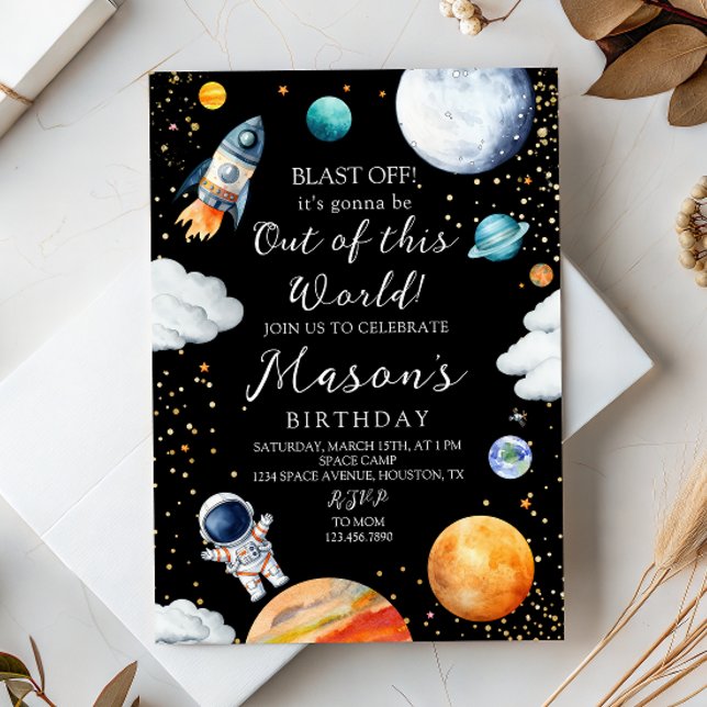 Convites Black Galaxy Rocket & Astronaut Out of This World (Criador carregado)
