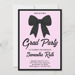 Convites Black Gingham Bow Graduation Party
