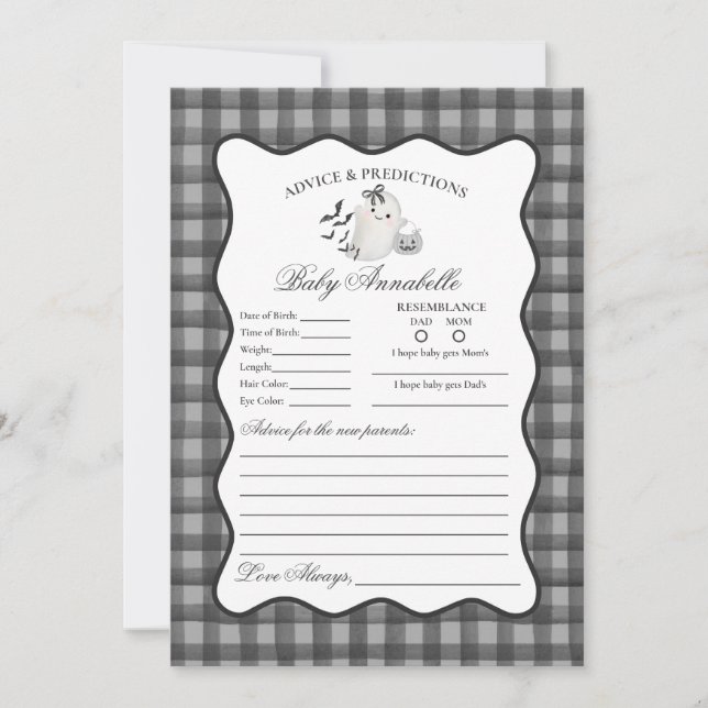 Convites Black Gingham Cute Ghost Advice for Baby Card (Frente)