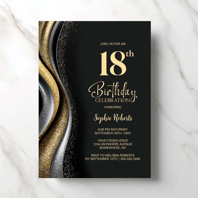 Convites Black Gold 18th Birthday Party (Criador carregado)