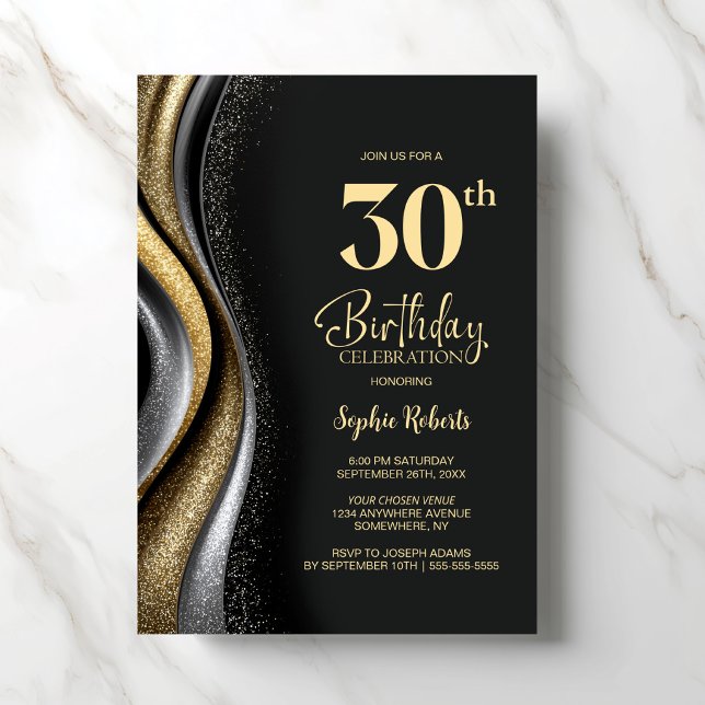 Convites Black Gold 30th Birthday Party (Criador carregado)