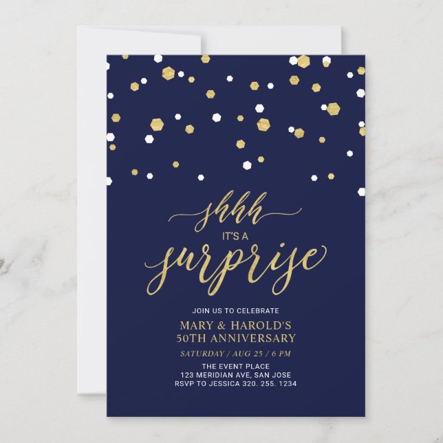 Convites Black & Gold | 50º Aniversário de Casamento Surpre (Frente)