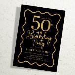 Convites Black Gold 50th Birthday Wavy Border<br><div class="desc">Black gold 50th birthday party invitation. Trendy modern design,  perfect for a stylish men's or women's bday celebration. Features wavy border and script font. Customize with your own details. Message me if you need custom age. Printed Zazzle invitations or instant download digital printable template.</div>