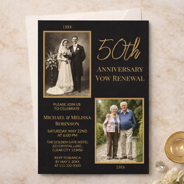 Convites Black Gold 50th Wedding Anniversary Invitation (Criador carregado)