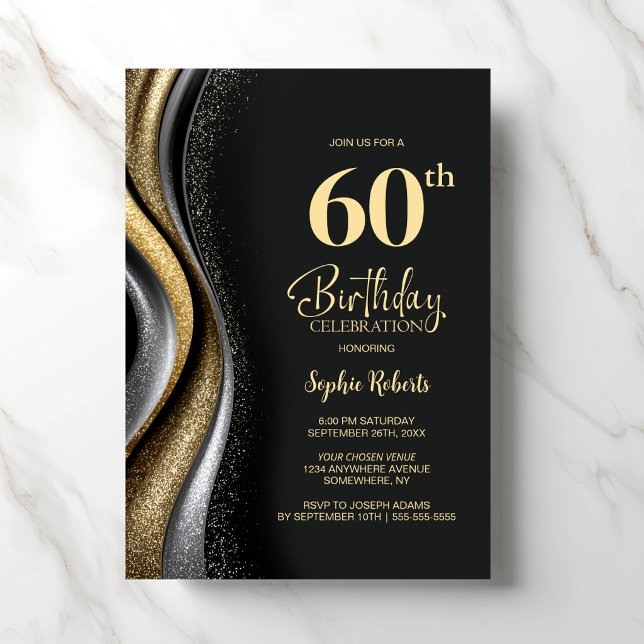 Convites Black Gold 60th Birthday Party (Criador carregado)