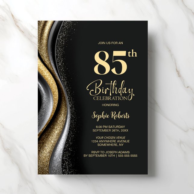 Convites Black Gold 85th Birthday Party (Criador carregado)