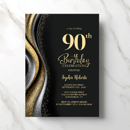 Convites Black Gold 90th Birthday Party