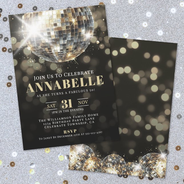Convites Black Gold Adult 50th Birthday Party (Black Gold Adult 50th Birthday Party Invitation)
