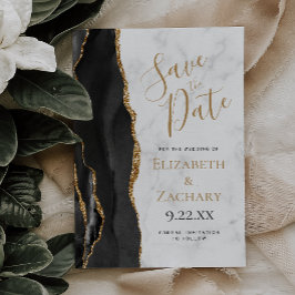 Convites Black Gold Agate Marble Save the Date Card