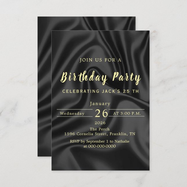 Convites Black & Gold Birthday Invitation (Frente/Verso)