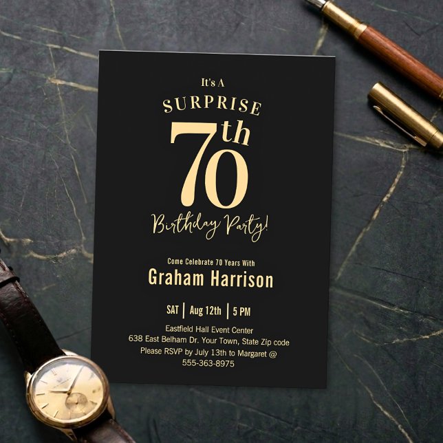 Convites Black Gold Bold Typography Men's 70th Birthday (Criador carregado)