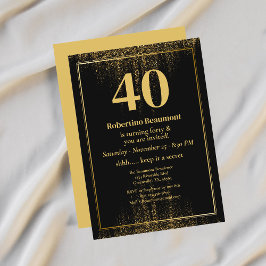 Convites Black Gold Border Glitter Modern 40th Birthday