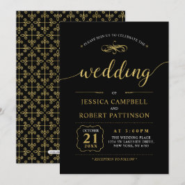 Convites Black & Gold | Cerimônia de Casamento Clássico Ele